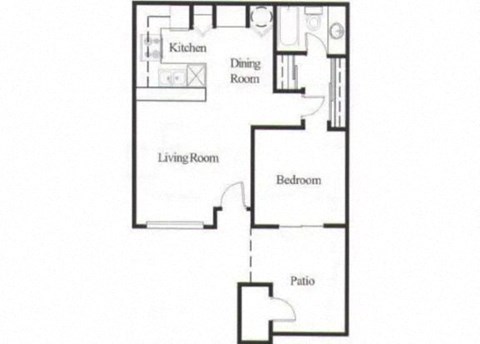 Floor plan for 1 bed, 1 bath, 625 sqft